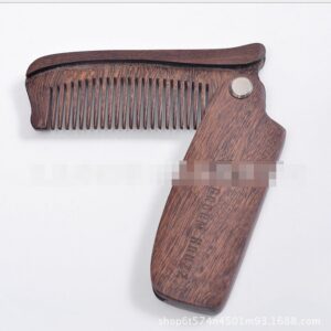 Folding comb beard comb black gold sandalwood comb hairdressing comb sandalwood